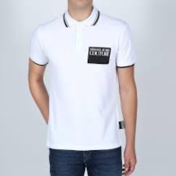 VERSACE JEANS COUTURE Sz Small STITCHED LOGO WHITE POLO SHIRT - Picture 1 of 12